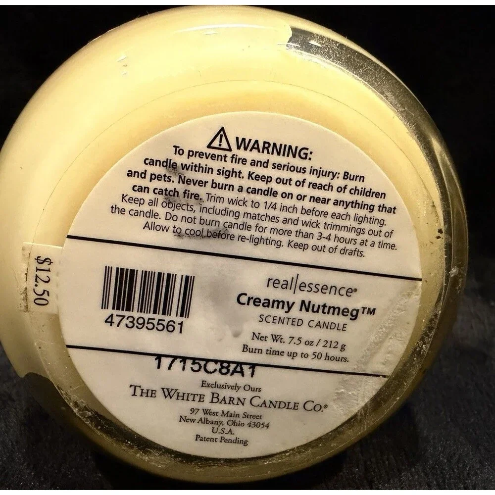 White Barn Candle Co. Creamy Nutmeg Frosted Lid Jar Candle Vintage Discontinued